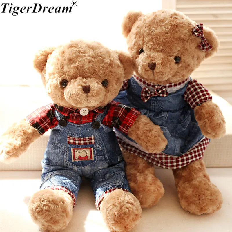 

Teddy Bear With Jeans Dress Soft PP Cotton Stuffed Cushions Bear Toys Boys&Girls Bears Plush Sleeping Pillows Kids Doll 2 Style