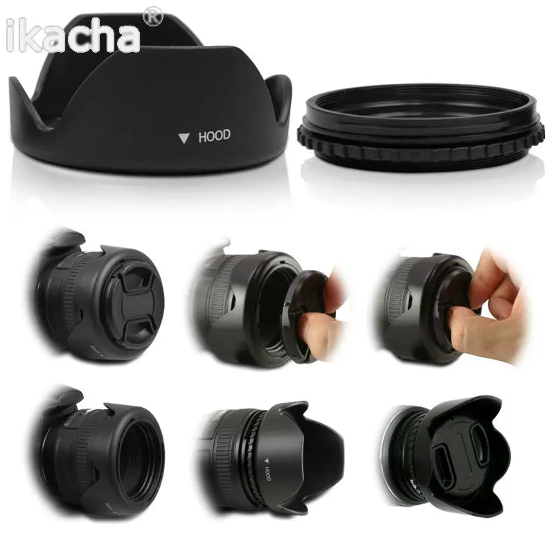 Black 58MM Reversible Petal Flower Lens Hood For Canon Rebel 18-55mm STM Lens T5i T4i T3i T3 T2i XSi