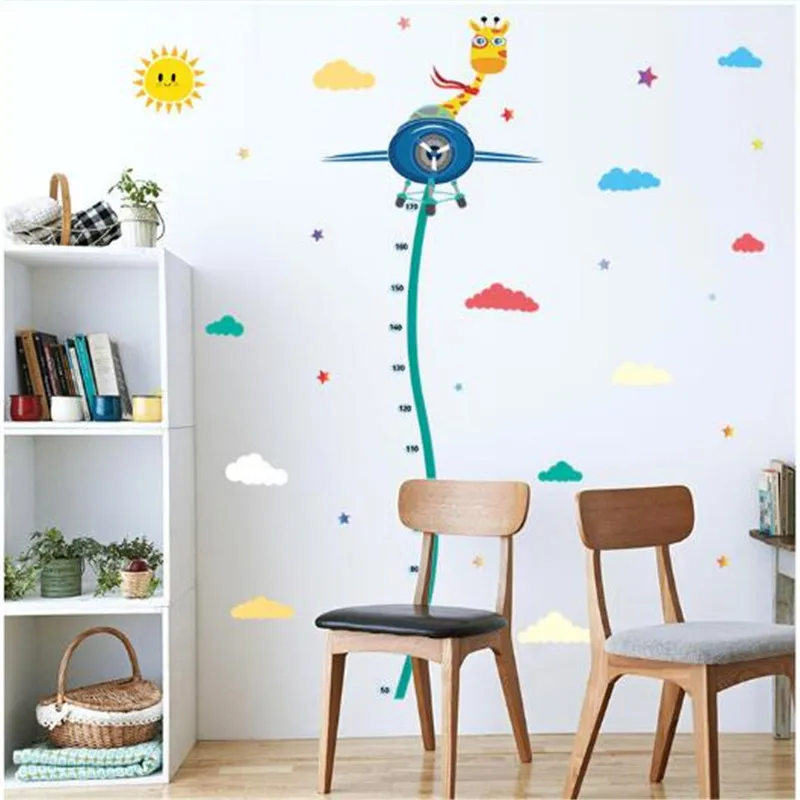 

1PCS Cartoon Sun Cloud Spaceship Giraffe Height Sticker For Kids Room Bedroom Height Meter Wall Stickers Home Decor 50*70cm