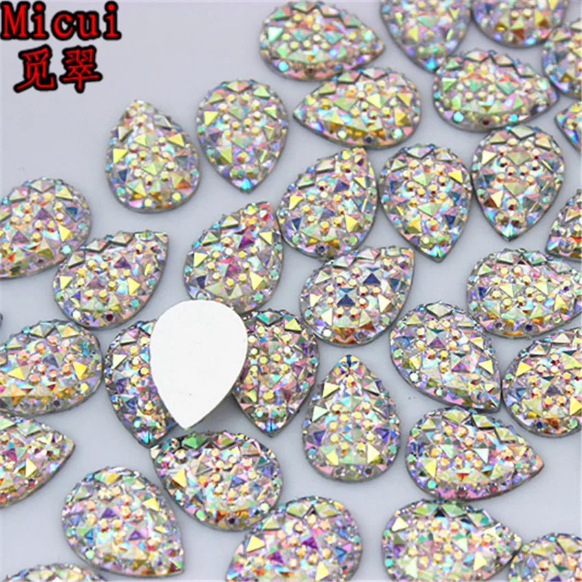 Micui 50pcs 10*14/13*18/18*25/20*30mm AB Clear Drop flatback Resin Rhinestones Crystal clothing crafts Accessories ZZ583