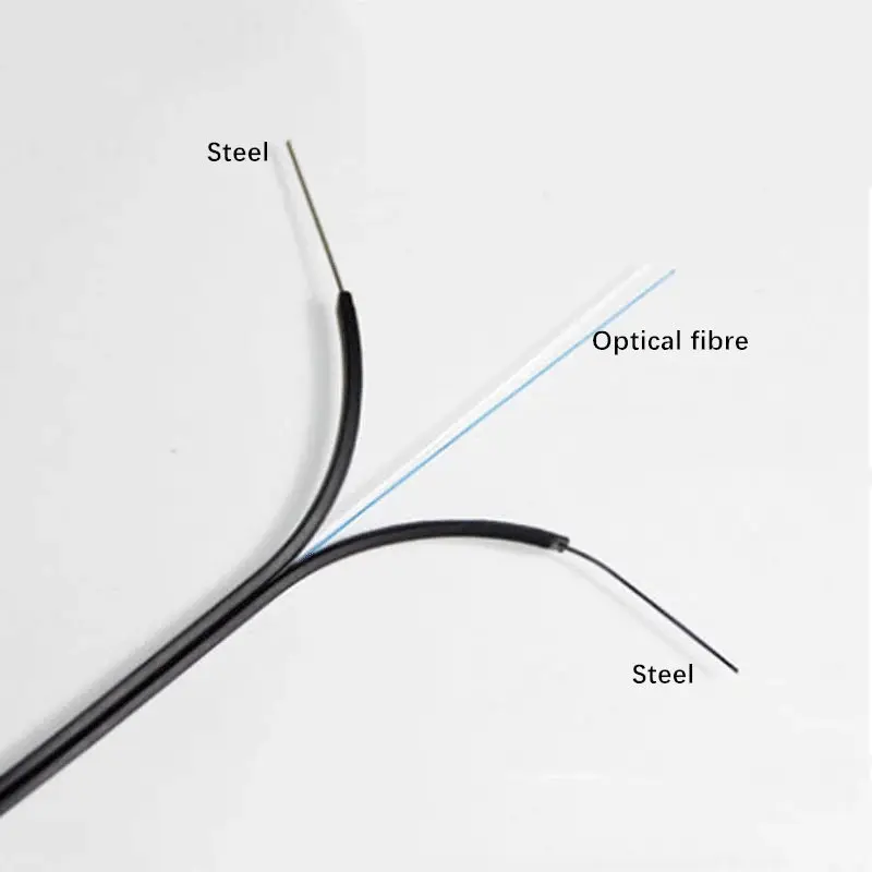 ftth drop cable 2 steel wire 2 core G652D optical fiber black white 2km/roll GJXH-2B6a2 indoor Butterfly cable ELINK 1000mtr