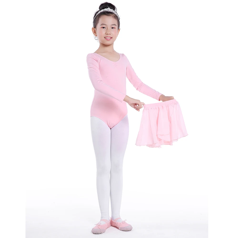 Girls Gymnastics bodysuit Leotard Dance Costume Ballerina Dress Kids Ballet Tutu Dress Long Sleeve Children Skirt Separate