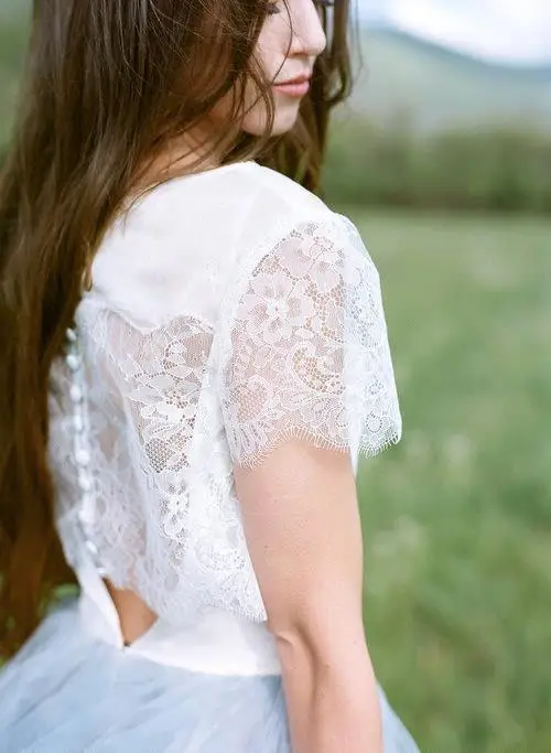 Vestido de noiva bleu clair fée plage Boho dentelle robes de mariée 2019 une ligne Tulle dos nu grande taille bohème robe de mariée