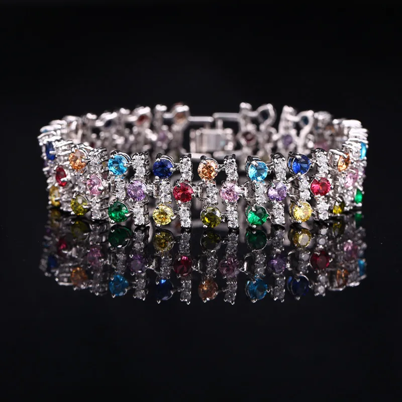 ThreeGraces Jewelry Fashion White Gold Color Luxury White And Royal Blue CZ Crystal Stone Big Bracelets Bangles For Women BR038