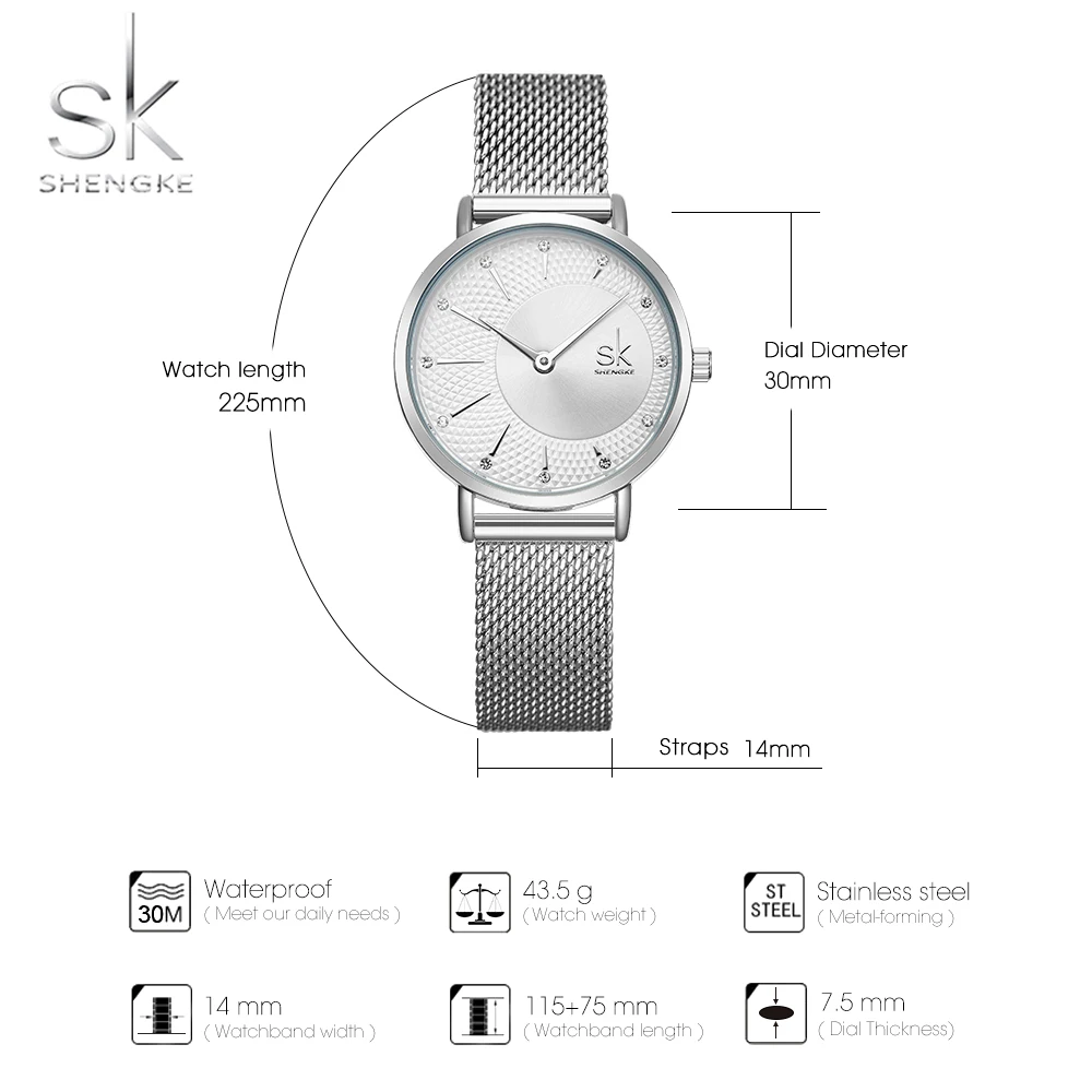 SK Designer Watch For Women Fashion Casual Dial Watch Women Precise Quartz Montre Femme Adjustable Milan Strap Reloj Mujer