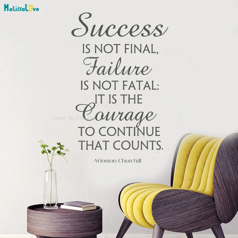 Winston Churchill Quotes Wall Decals Home Decor Success Is Not Final Failure Is Not Fatal Vinyl Lettering Art Murals YT1284