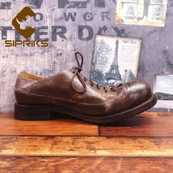 Sipriks Mens Casual Leather Shoes Unique Handmade Goodyear Welted Shoes Big Round Toe Footwear Shoes Leather Sole With Rubber 45