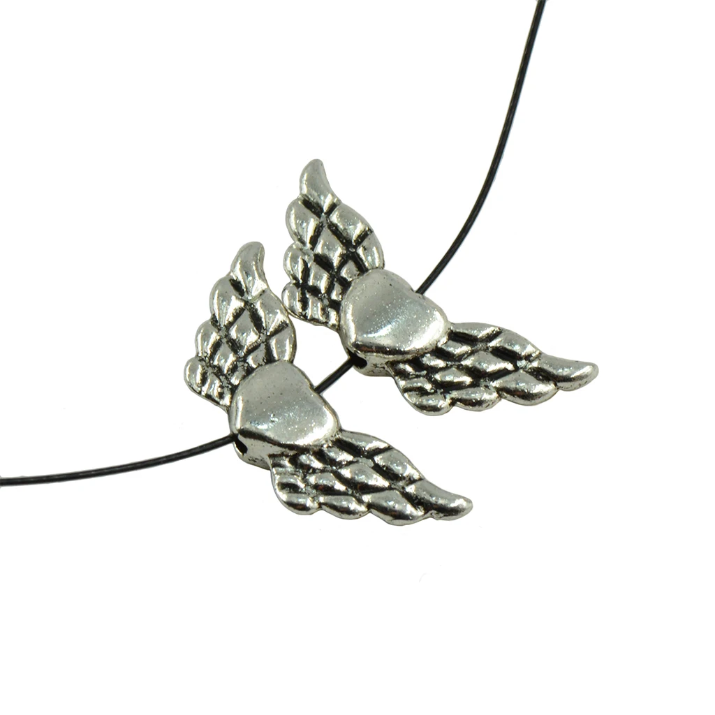 50 Pieces/ Lot Angel Wing Loving Heart Charms Loose Spacer Beads Jewelry DIY Findings Crafts Antique Mental