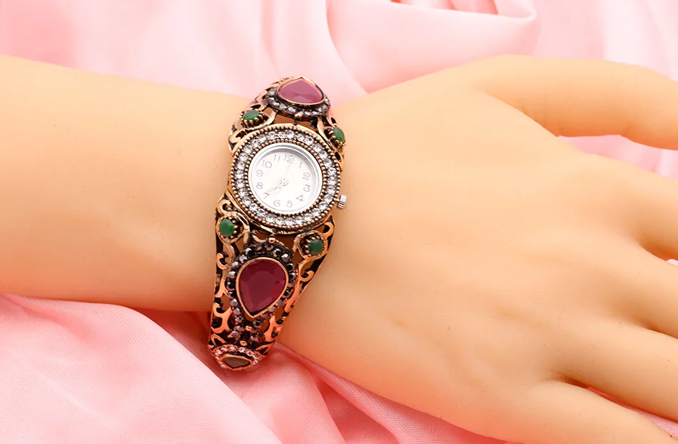 SUNSPICE MS Retro Vintage Watch Bangle Cuff Resin Round Charm Bracelet Jewelry Antique Color Turkish Women Ethnic Festival Gift