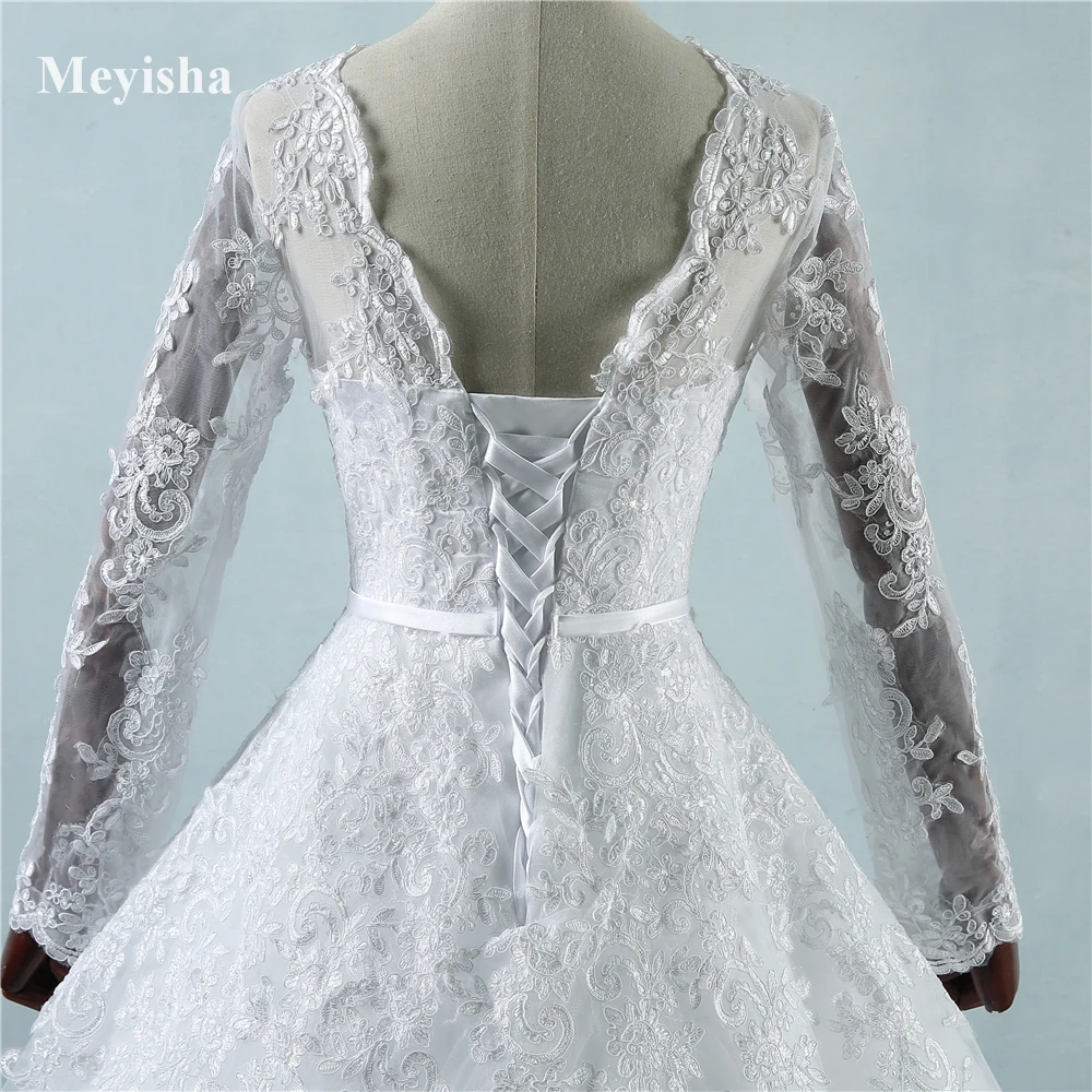 ZJ9065 Customized New Arrival 2025 Long Sleeve Wedding Dresses Sheer Tulle Back Sexy Bride Dresses Wedding Gowns Pearls Princess