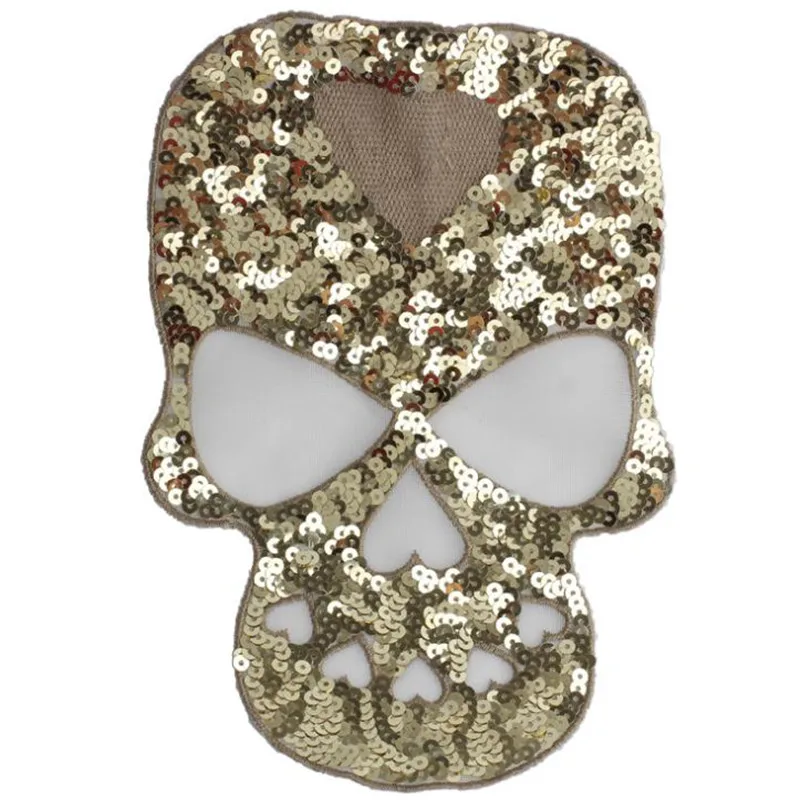 Clothing Women Shirt Top Diy Large Patch Skull Golden Sequins deal with it T-shirt girls Biker Patches for clothes Punk Stickers