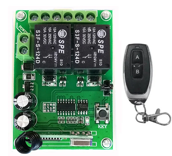DC24V 2CH RF Wireless Remote Control Relay Switch Security System Garage Doors, Electric Doors/window /lamp