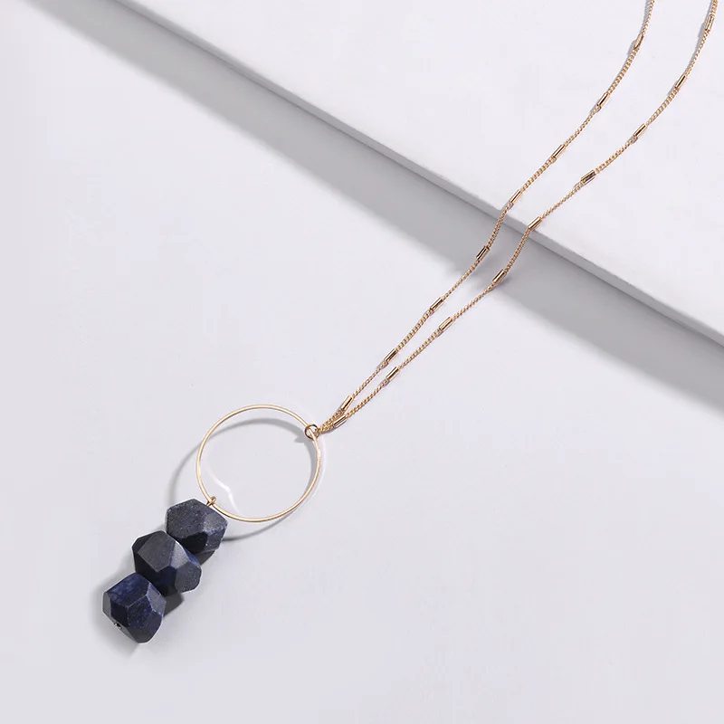 HUIDANG Fashion Women Lady Pendant Necklaces Dainty Chain Facted Natural Labradorite Amazonite Stone Necklace