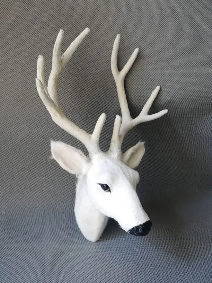 real life toy 27x18cm sika deer 's head polyethylene&furs white deer head model wall pandent home decoration props,toy d0177