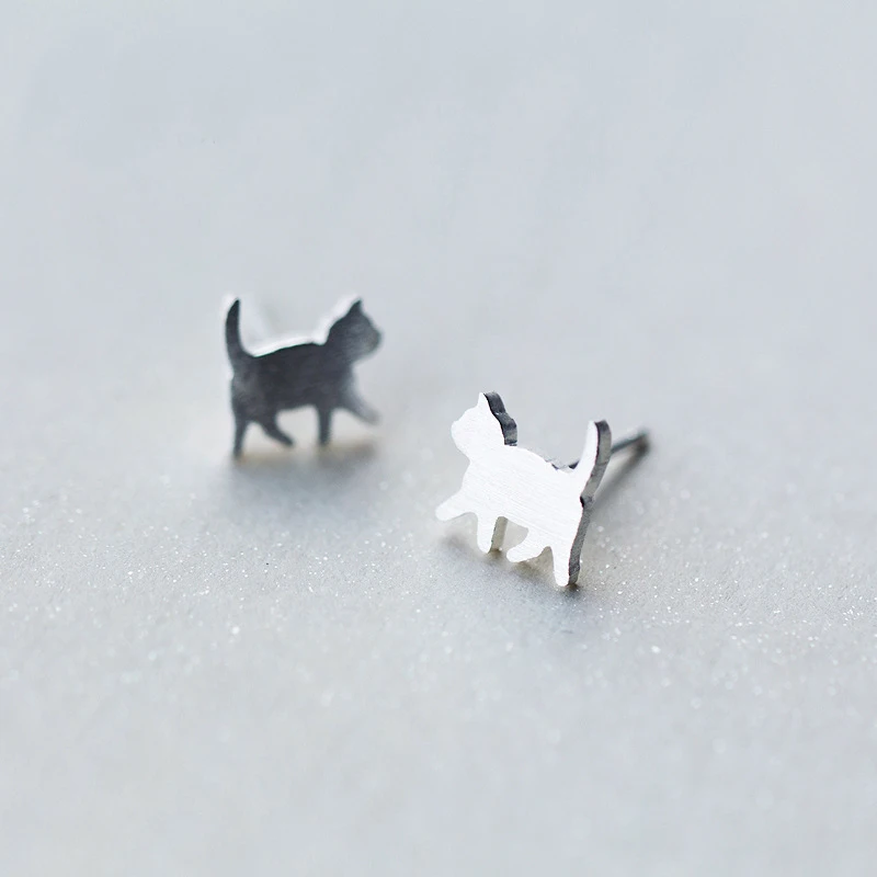 MloveAcc 925 Sterling Silver Cute Walking Cat Earrings for Women Girl Lovely Stud Earrings Fashion Sterling-silver-jewelry