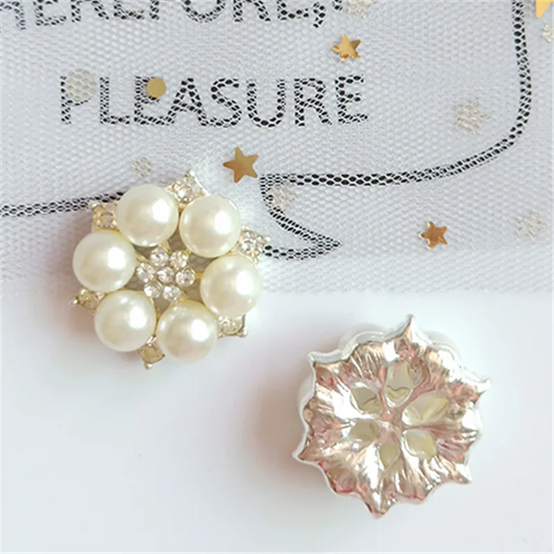 50pcs 24*28mm Gold Color Imitation Pearl Crystal Flower Shape Charm DIY for Handmade Wedding Jewelry Making wholesale