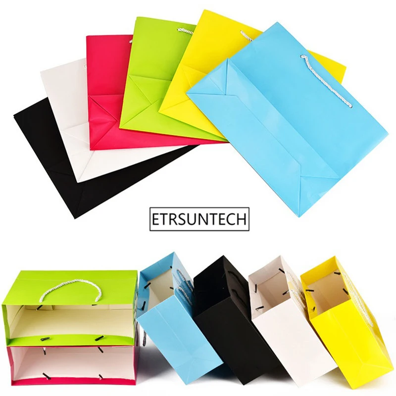 100pcs/lot 6 Colors kraft paper bag with handle Wedding Party Favor Paper Gift Bags Clothing retail packaging bag