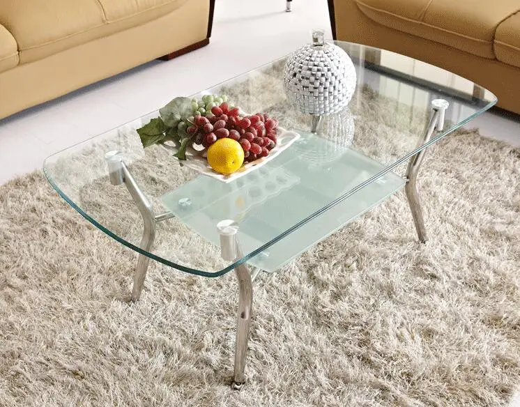 Free shipping Stainless steel glass tea table. Rectangular steel. Transparent tea table