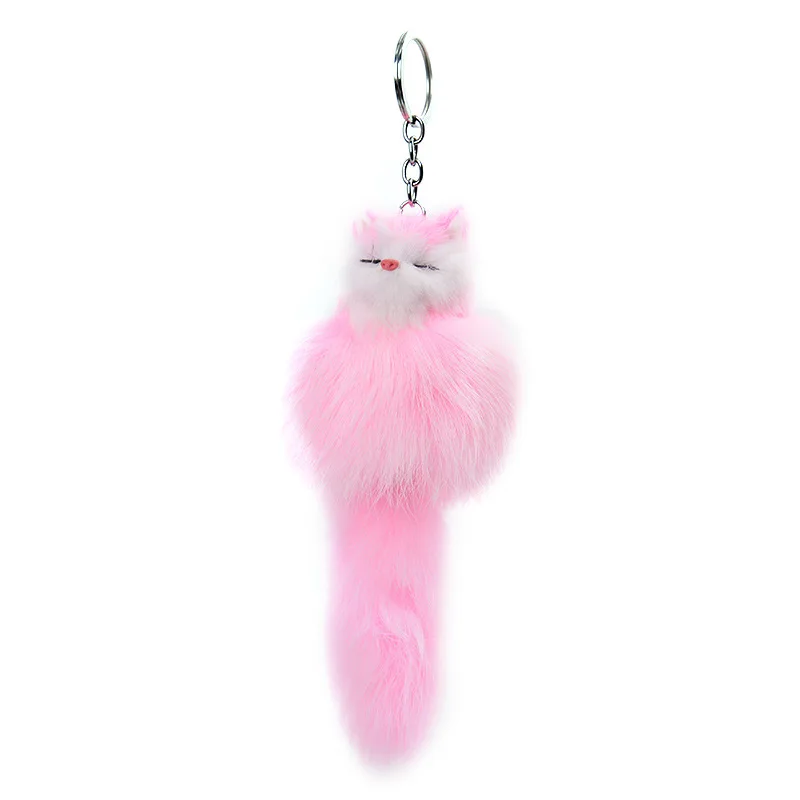 Plush Little Fox Charm Keychains Hi-Q Super Cute Stuffed Animal Trinket Silver Color Key Chains Ring Jewelry For Women Girls