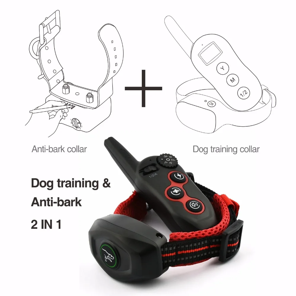 Dog Anti Bark Stop Collar Electric Shock, Waterproof, Remote Dog Control, Pet Training Collar, Rechargeable for 2 Dogs, 400m