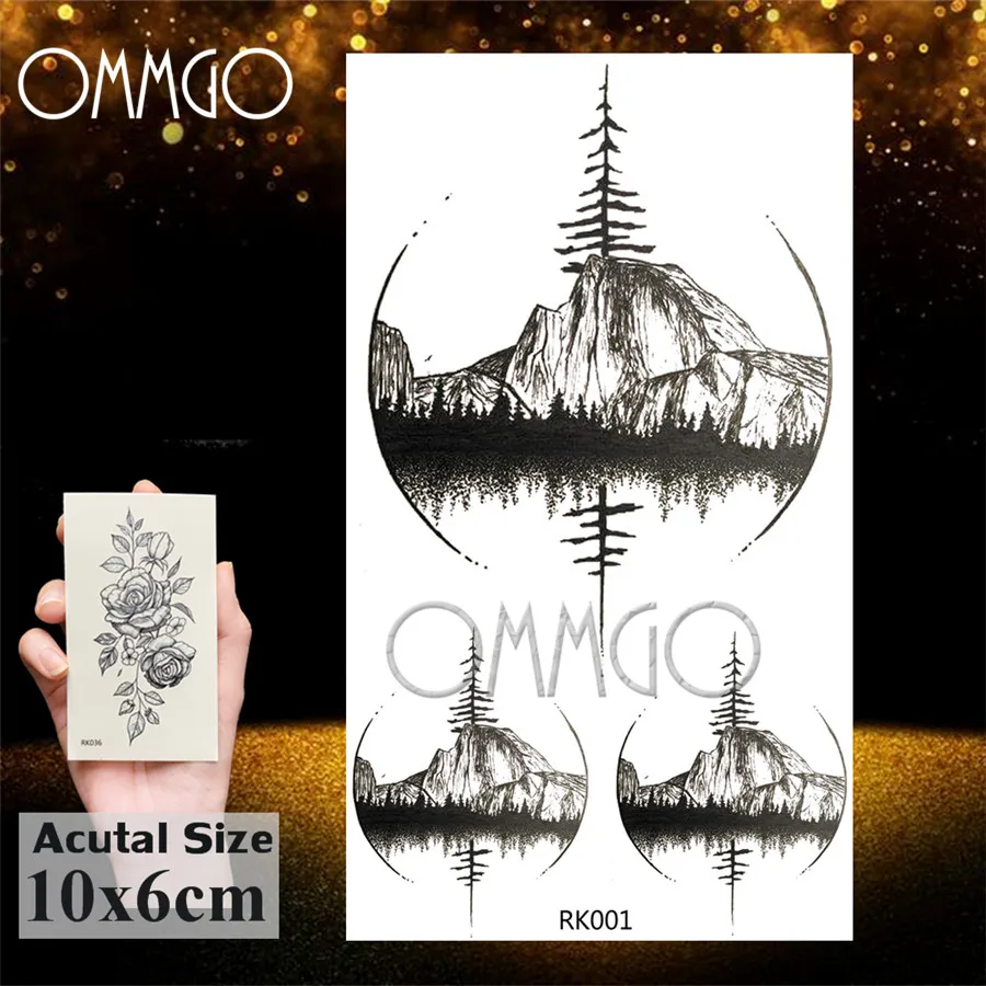 OMMGO Lampadina Albero di Pino Geometrica Temporary Tattoos Sticker Diamante Rotondo Su Ordinazione Del Tatuaggio Body Art Falso Tatuaggi Nero