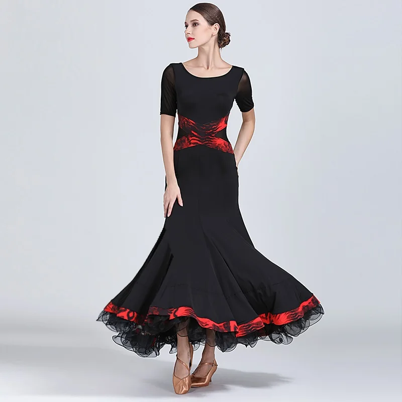 Cross Contrast Color Ballroom Dress Woman Dance Clothes Spanish Flamenco Dress Viennese Waltz Dress Dance Wear Party Costumes