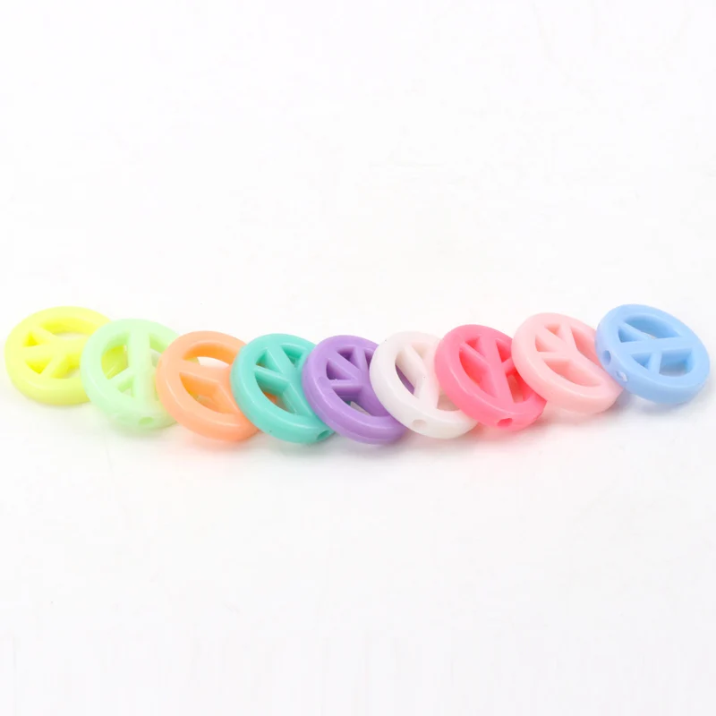 Peace mark Lucky Color Acrylic Round Spacer Loose Beads For Jewelry Handmade DIY Mixed 16mm 20mm 50PCS