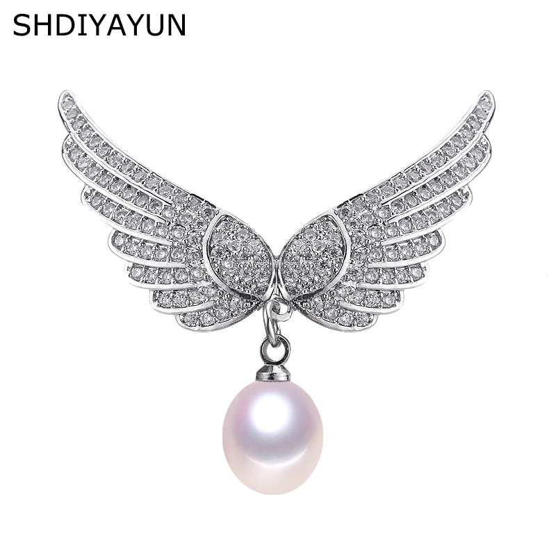 

SHDIYAYUN 2019 New Big Sale Pearl Brooch For Women Noble Wing Brooches Pins Natural Freshwater Pearl Fine Jewelry High Quality