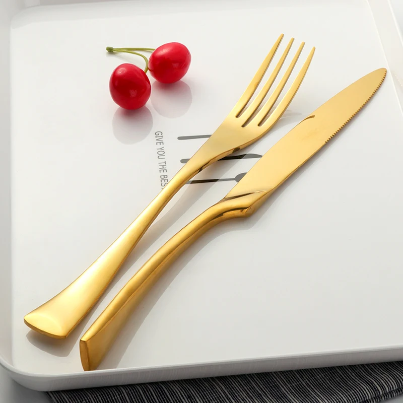 24piece Golden Cutlery Set High-Grade 18/8 Stainless Steel Steak Knife Fork Tablespoon Food Tableware 1set service 6person