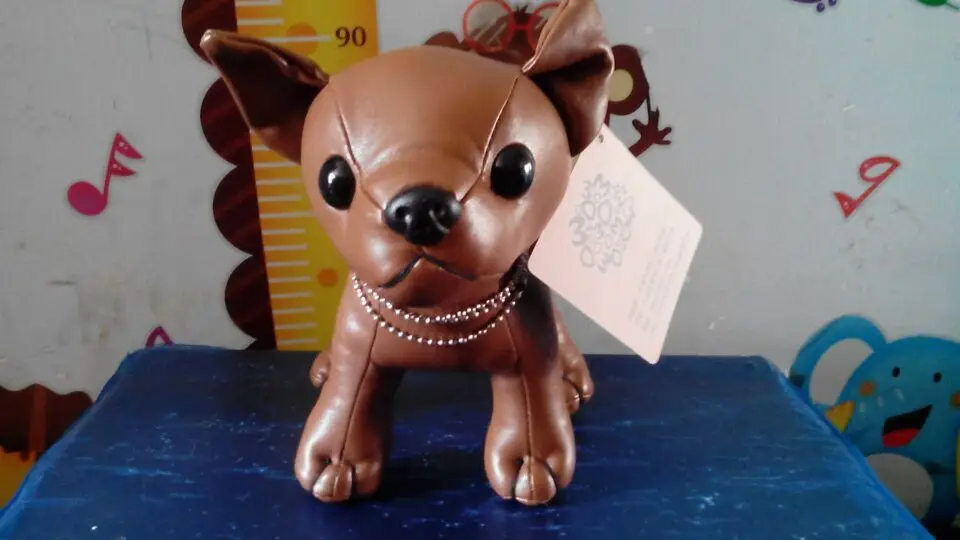 

new creative cute dog toy brown pu leather dog doll small dog doll about 21cm