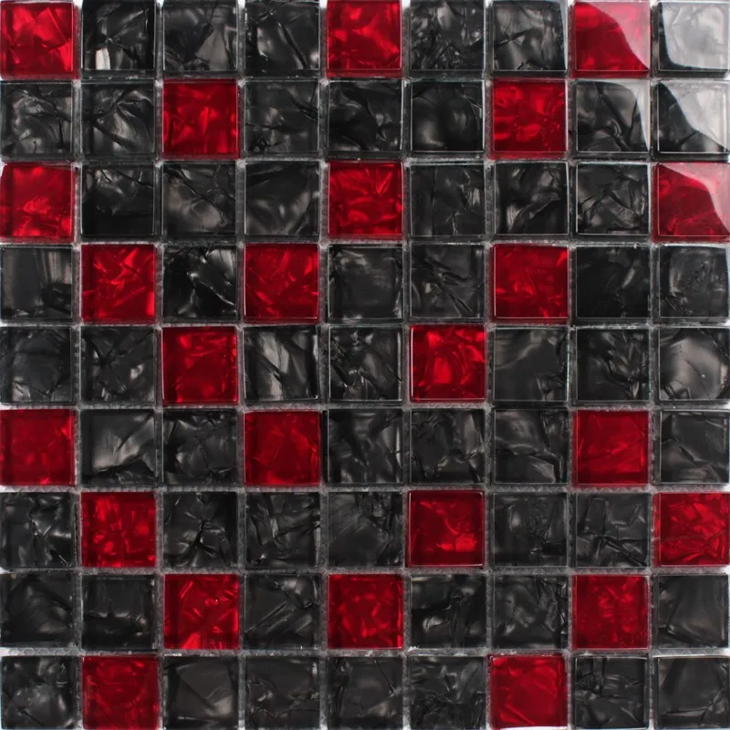 Luxury Black Red Glass Mosaic Tiles,  Kitchen Backsplash Bathroom Shower Bathtube Waistline Wall Sticker Wallpaper