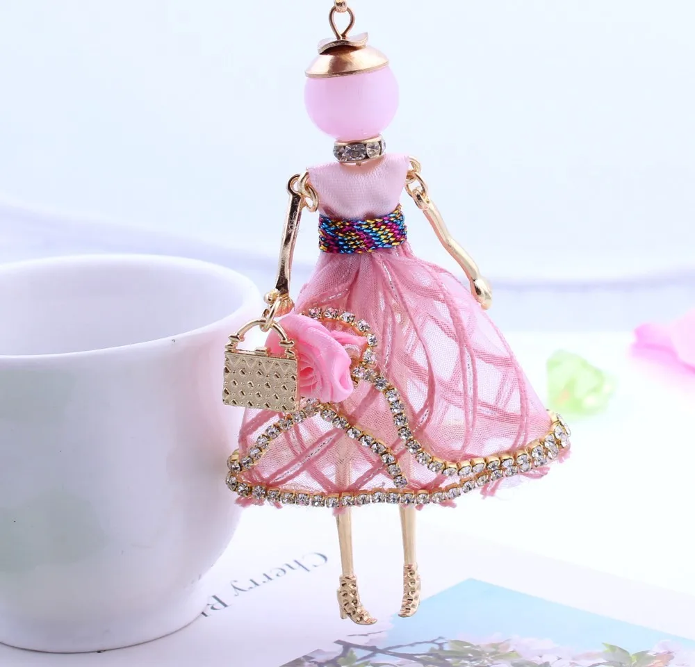 Statement Flower Dress  Doll Necklace Handmade French Doll Pendant 2018 New Alloy Girl Women Necklace Fashion Jewelry