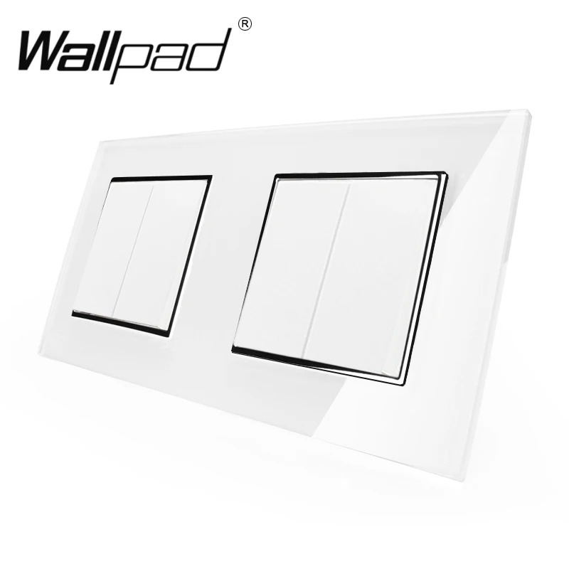 2 Gang + 2 Gang Wallpad Luxury White Glass Panel EU Standard Schuko Double Switch 4 Gang 2 Way Light Button Switch with Claws