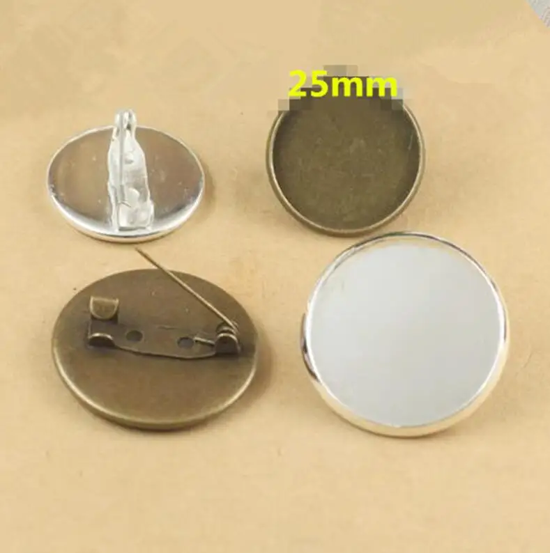 100pcs Silver tone/Antique Bronze Blank Clip Safety Pin/Brooch/Breastpin Charm Finding,Base Setting Tray Bezel,fit 25mm Cabochon