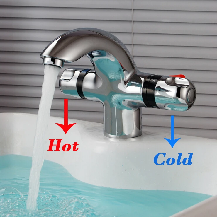 Bathroom Basin Faucet Thermostatic Mixing Valve Dual Handles Torneira Hot and Cold Temperature Control Taps TR505