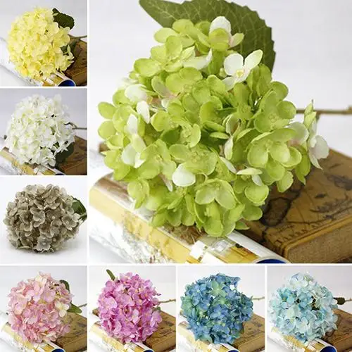 1 Bouquet Faux Artificial Silk Flower Hydrangea Leaves Wedding Party Decor Craft Useful