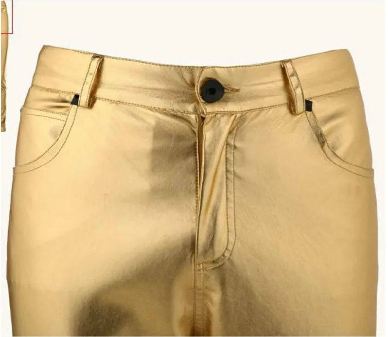 Hot ! Men Fashion Clothes Stage Singer Tight Costume Gold Silver Trousers Punk Leather Pants . Free Shipping / 28-34