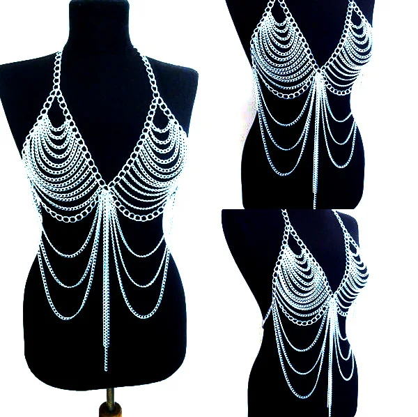 Chran New Fashion Beach Chain Necklaces Alloy Chain Bra Long Necklaces & Pendants For Women Sexy Statement Body Jewelry BC0395