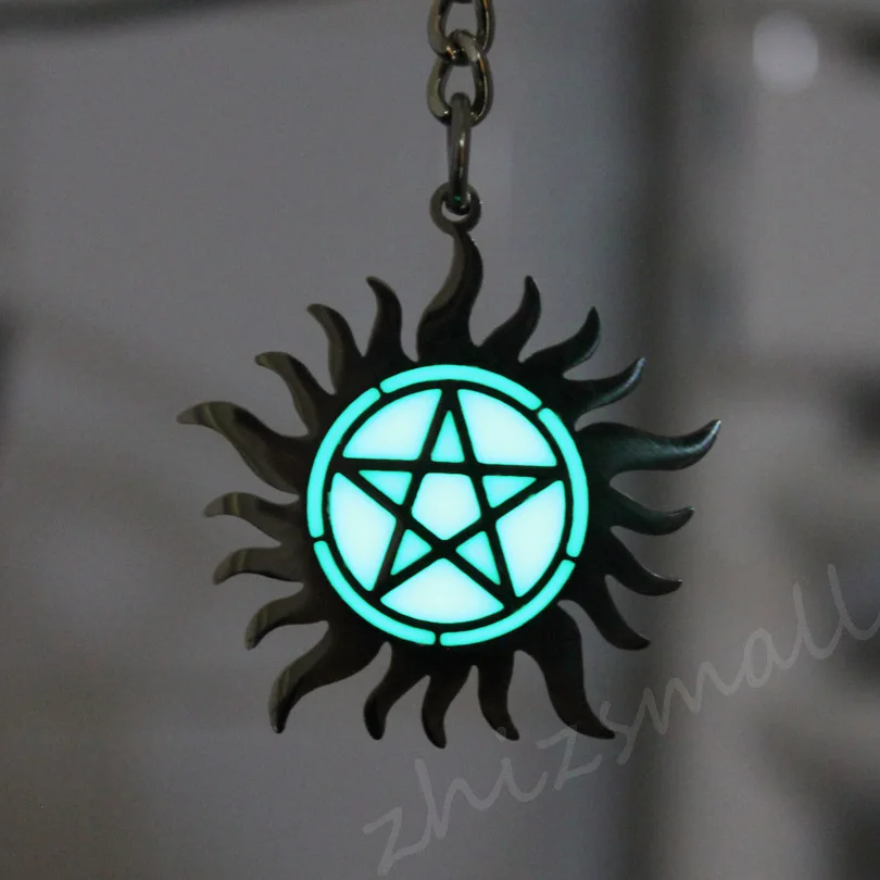 Supernatural Pentagram keychain dean sam key ring GLOW in the DARK GIFT