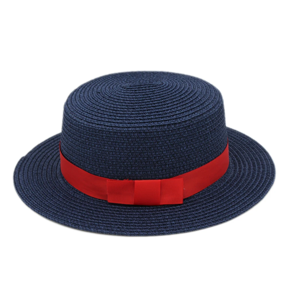 Mistdawn Dames vrouwen Stro Sailor Schipperhoed Zomer Strand Zon Pork Pie Bowler Cap Rood Lint