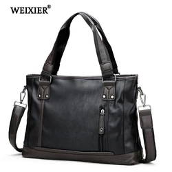 Solid Color PU Men's Zipper Handbag Business People Travel Fashion Retro Style Computer Bag High Quality Design Handbag