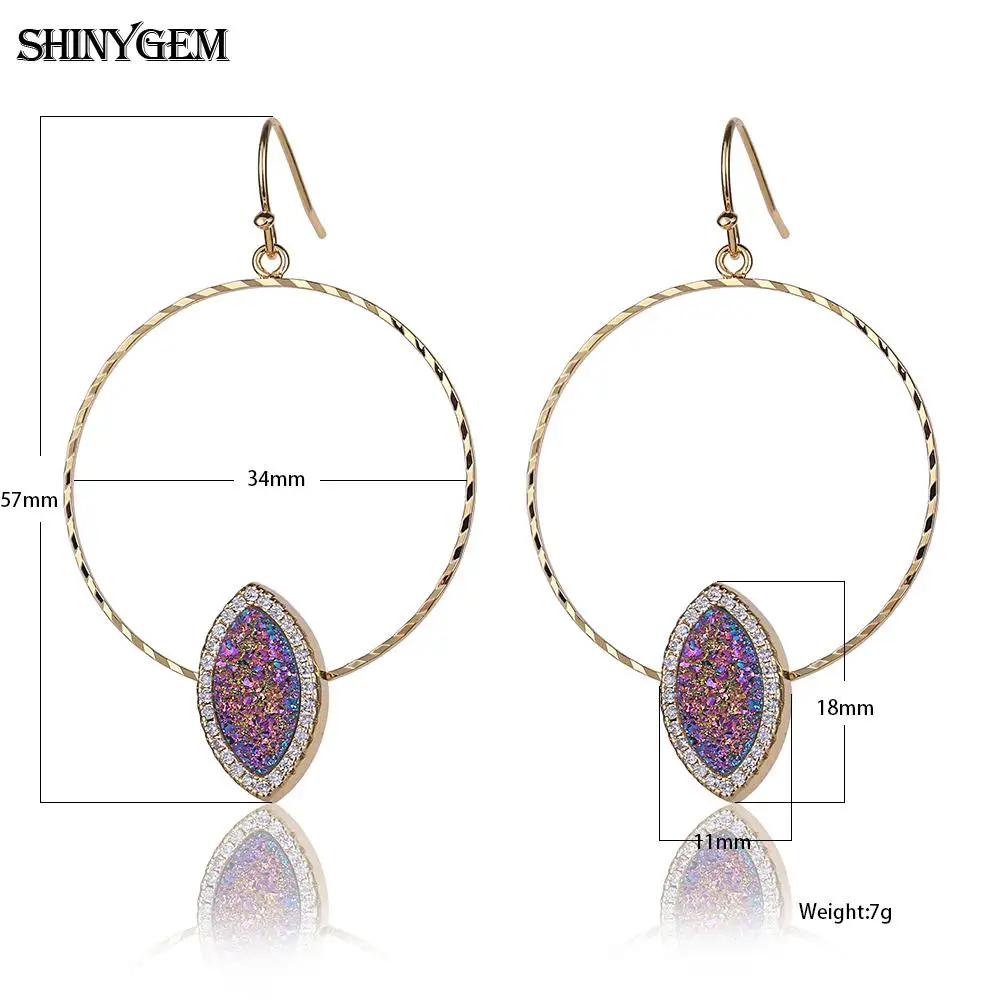 ShinyGem Exaggerated Big Hollow Evil Eye Earrings Natural Druzy Gem Stone For Women