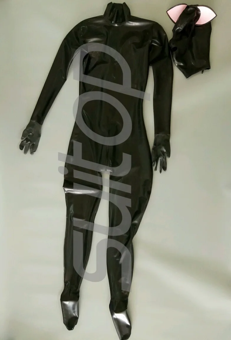 

Full cover latex bodysuit suit clothes ruber zentai including hoods socks gloves with zip back not including corsets