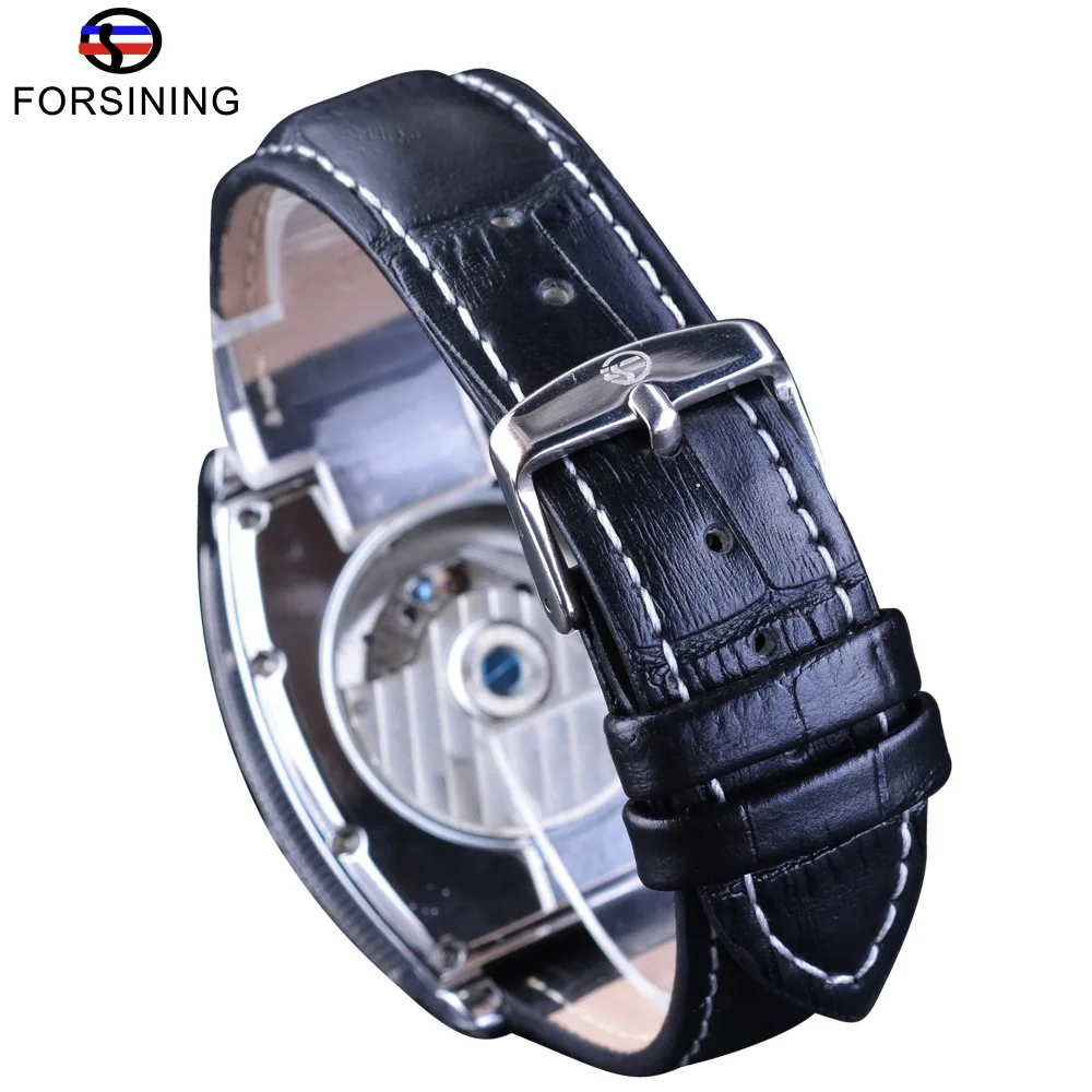 Forsining multifuncional retro série retângulo dial cinto genuíno tourbillion design masculino relógios automáticos marca superior relógio de luxo