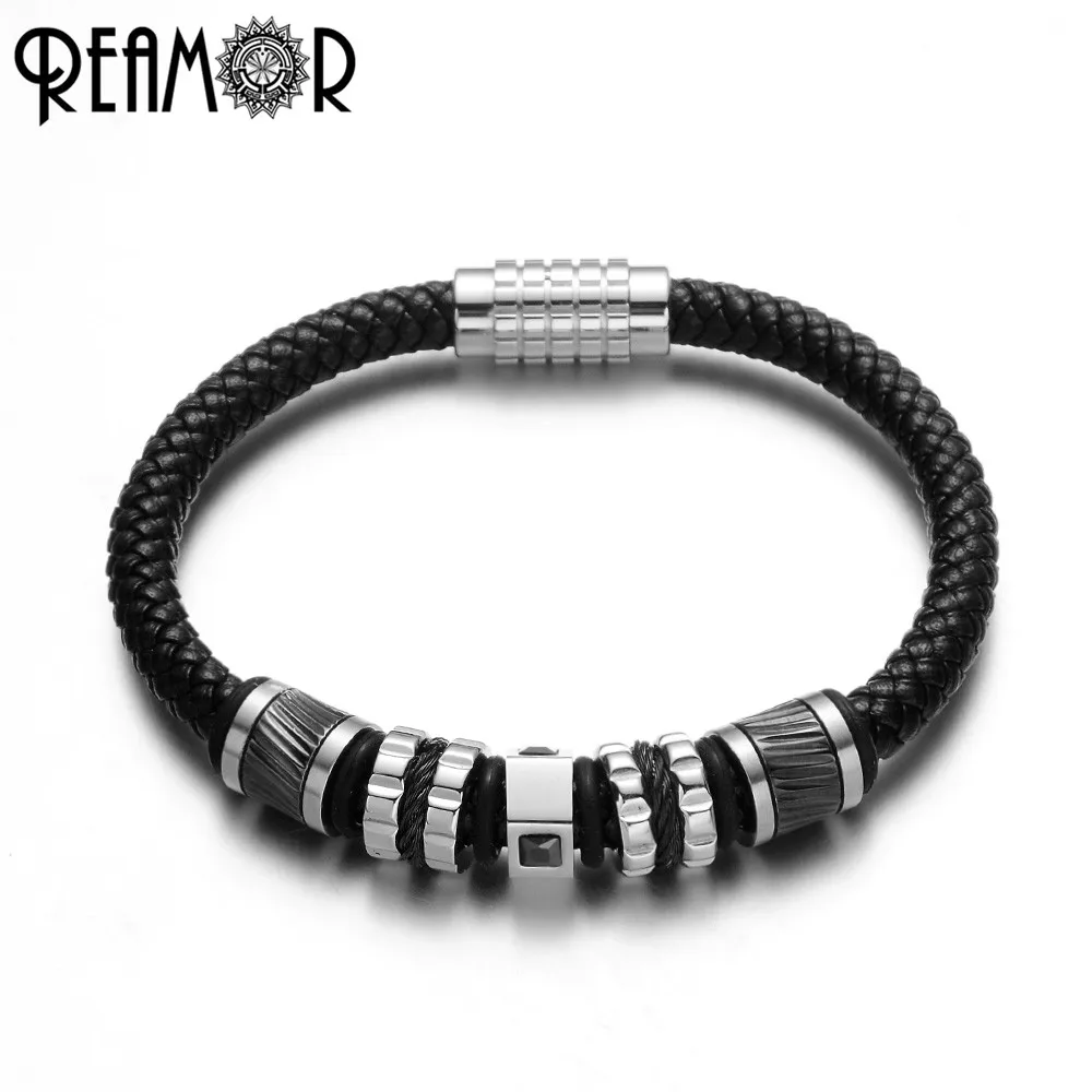 REAMOR Mirror Polished Metal Beads Plating Color Stainless Steel Charms Beads For Men Bracelet Jewelry Making DIY Punk Bangle