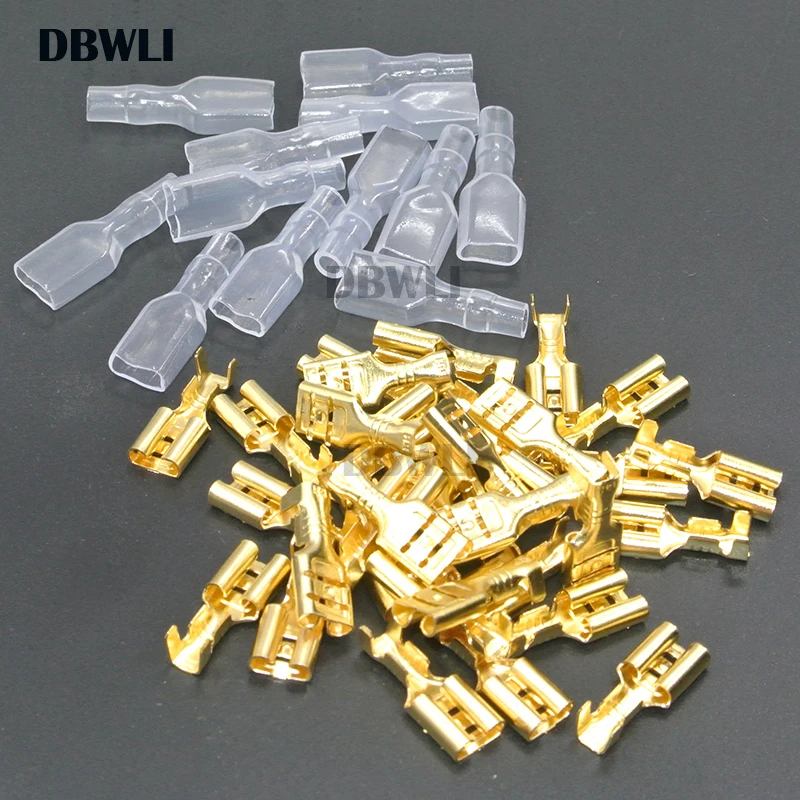 200 sztuk/100 par 2.8mm 4.8mm 6.3mm żeńskie końcówki zaciskane typu Spade elektryczne złącze do owijania przewodu dla 22-16 AWG 0.5mm2-1.5mm2