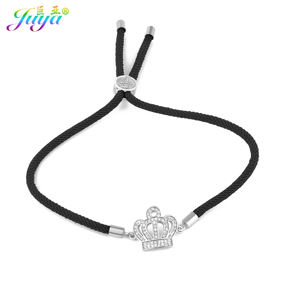 Juya Adjustable Thread Bracelets Supplies Gold/Rose Gold Micro Pave Zircon Crown Charms Bracelet For Women Girl Gift Jewelry image 4