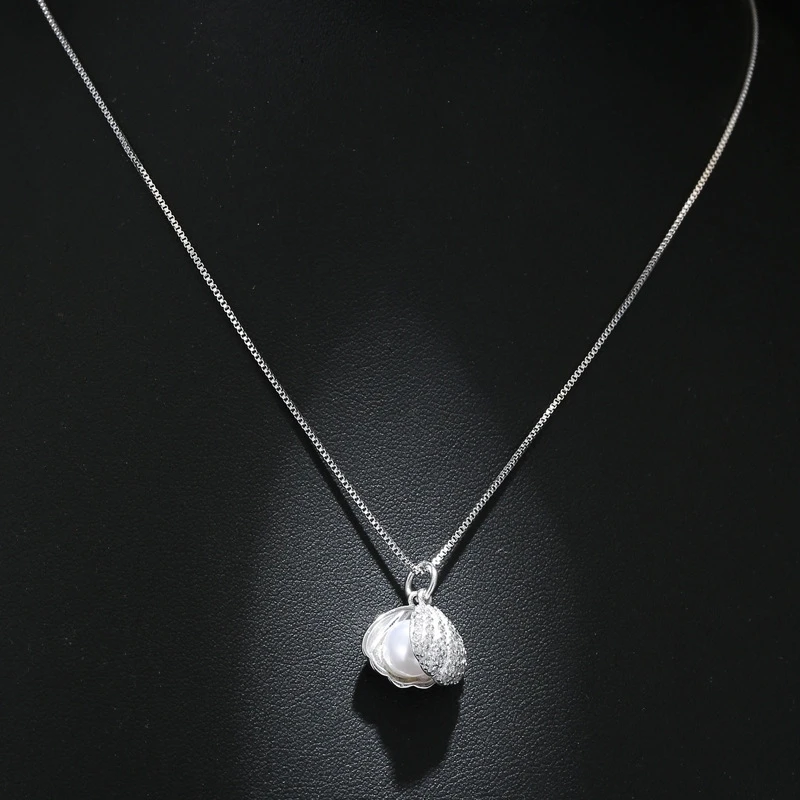 100% 925 Silver Natural Pearl Pendant Necklace Sterling Freshwater Pearl Conch Shell Pendant Necklace Lady Necklace