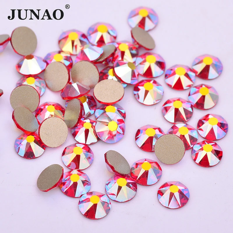 JUNAO ss20 Orange Red AB Facet Rhinestones Glass Flat Back Stones Nail Art Decoration Non Sewing Strass for Manicure Crafts