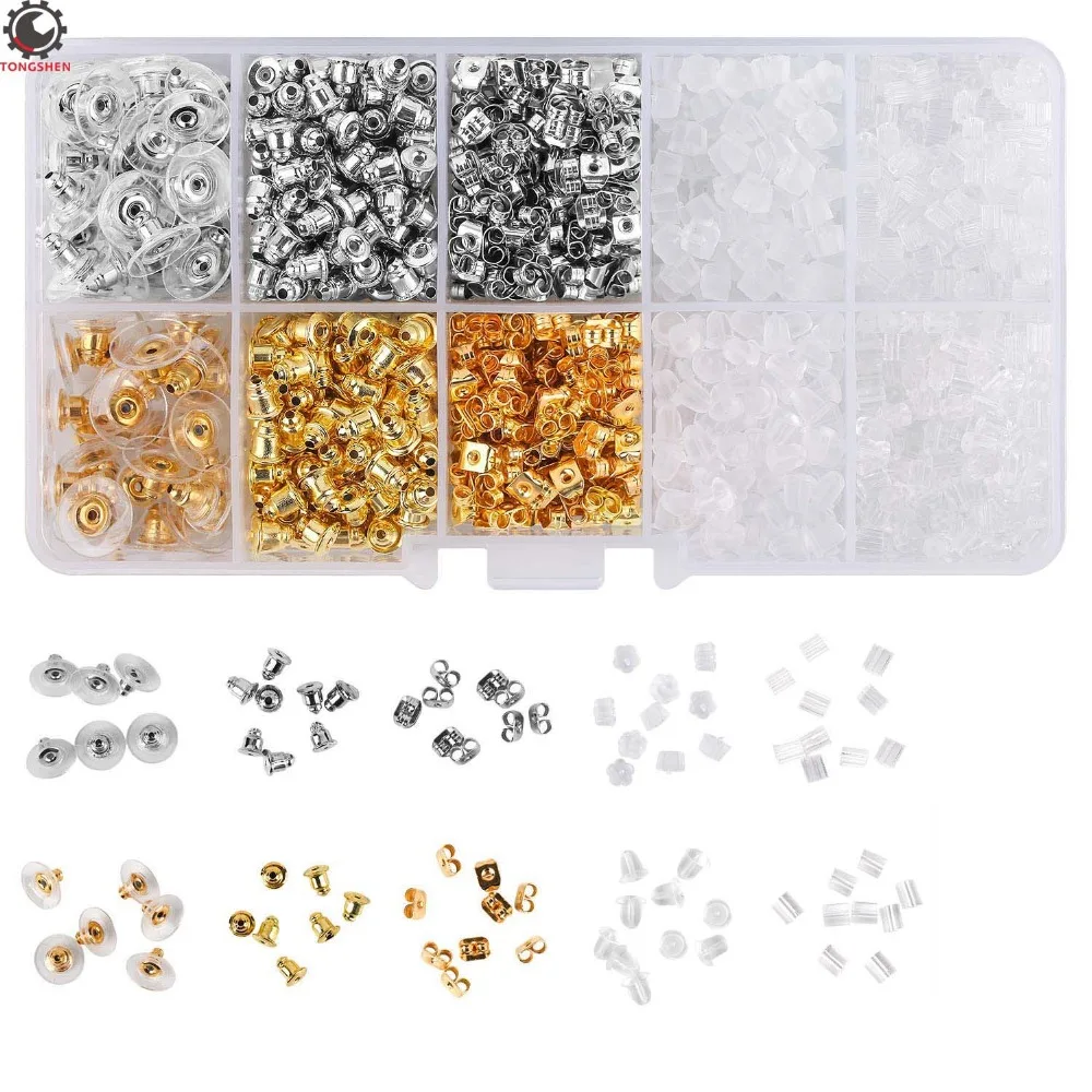 

1200Pcs Earring Backs Earring Backings Earring Back Clips Bullet Shape Butterfly Metal Rubber Plastic Secure Earring Backs